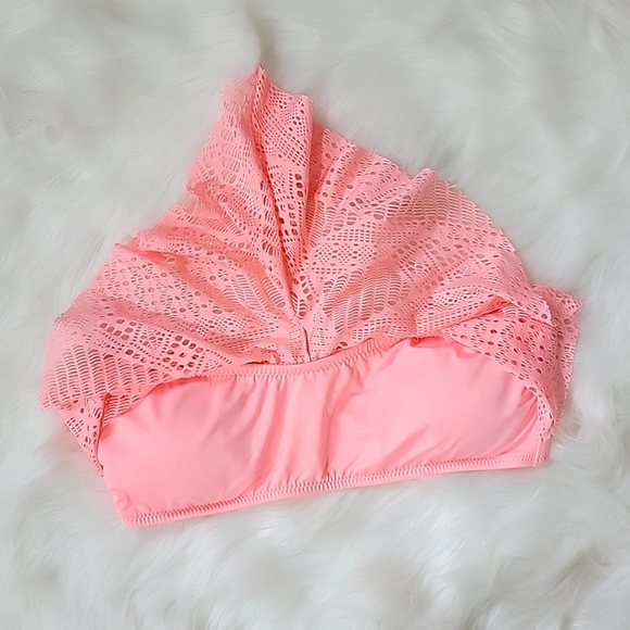 Coral Bikini BoHo Style Bandeau RuffleTop w/Lacey Cutouts NWT Fits M/L πΈπ΄ - Picture 4 of 8